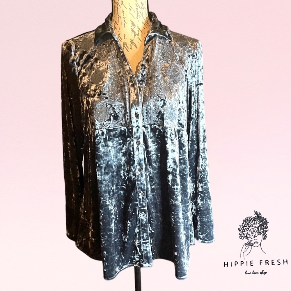 ANDREE by Unit Embroidered Tunic Velvet Shirt S